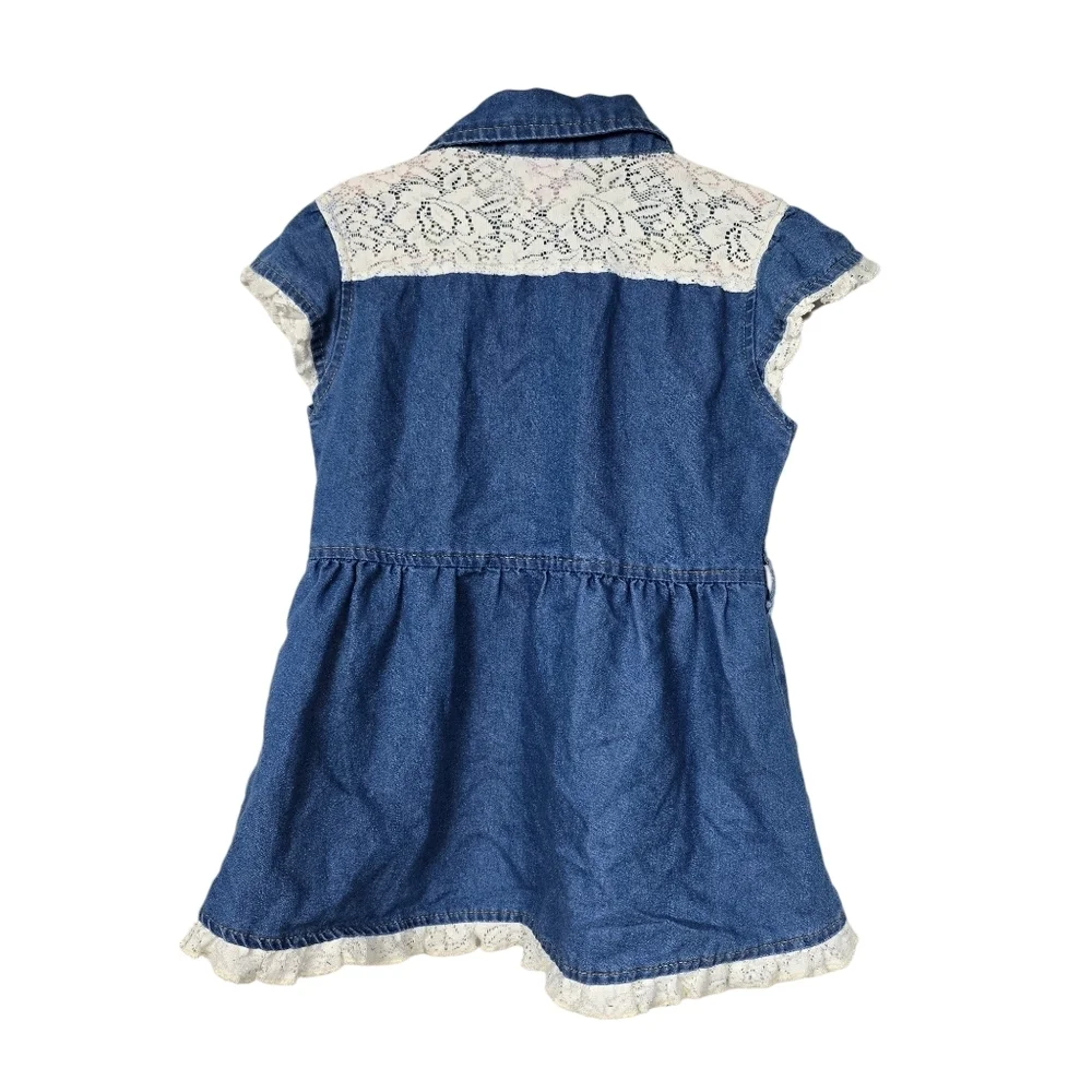 Real Love Chambray Lace Floral Embroidery Half Button Down Dress Girls 5/6